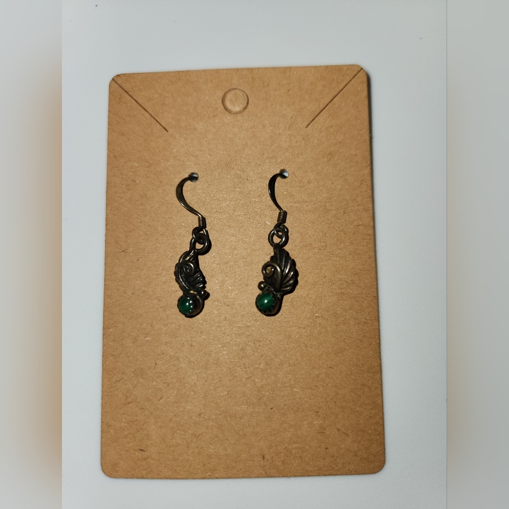Sterling Silver & Malichitte Wire Hook Earrings